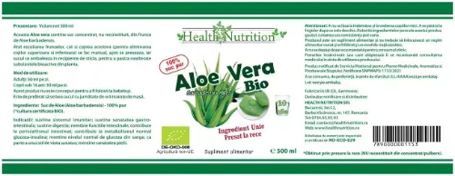 Aloe Vera BIO - Suc 100% pur, 500 ml | Health Nutrition - Produse BIO,  pentru sntatea ta!